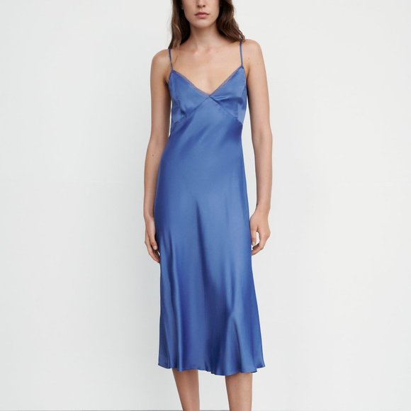 Zara Dresses & Skirts - Zara Satin Midi Slip Dress with Slit